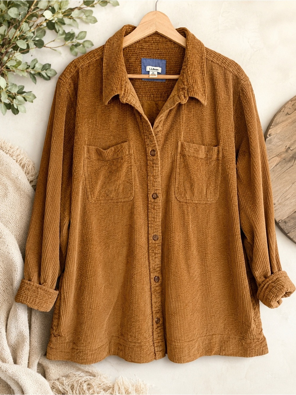 L.L.Bean 2X Corduroy Shirt-Jacket | Warm Caramel Brown | 100% Cotton